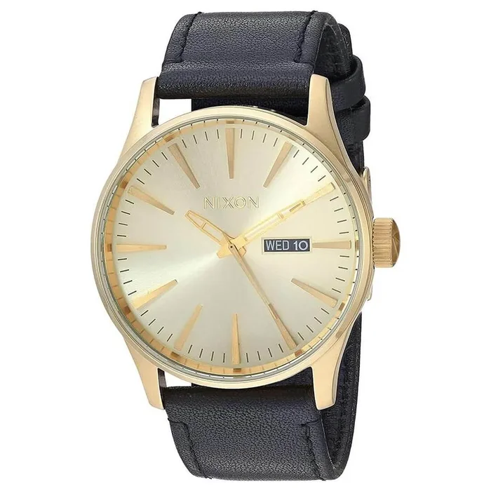 Nixon Men’s Strap Watch – Sentry Leather Japanese Quartz Black Leather | A105510