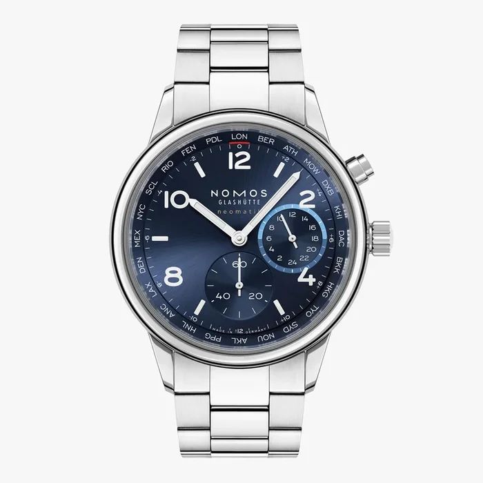 NOMOS Glashutte Club Sport Neomatik Worldtimer 40mm Mens Watch Blue MPN: 790