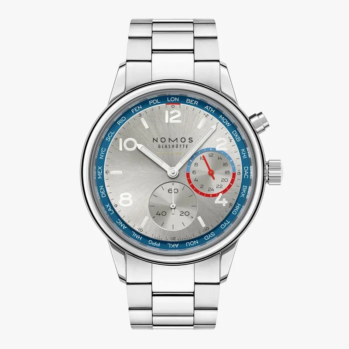 NOMOS Glashutte Club Sport Neomatik Worldtimer 40mm Mens Watch Silver MPN: 791