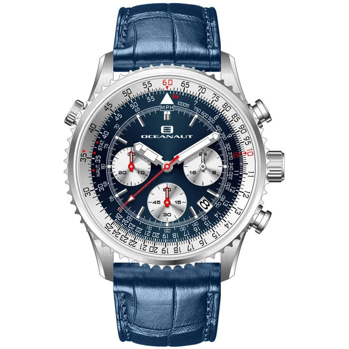 Oceanaut Men’s Watch – Flight Silver Tone Case Blue Dial Leather Strap | OC0127