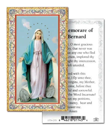 Our Lady of Grace Memorare St. Bernard Gold-Stamped Holy Card, Single Card