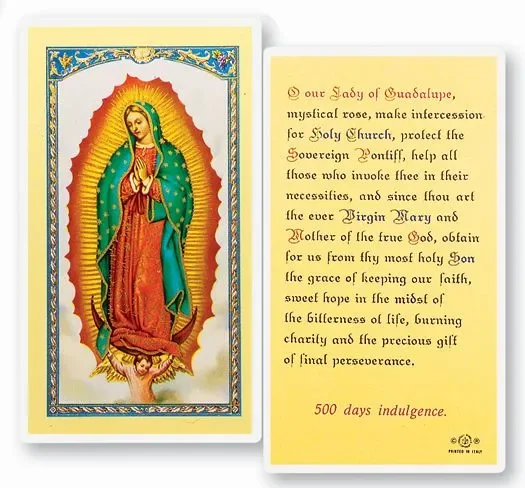 Our Lady of Guadalupe Laminated Catholic Prayer Holy Card with Prayer on Back, Single Card