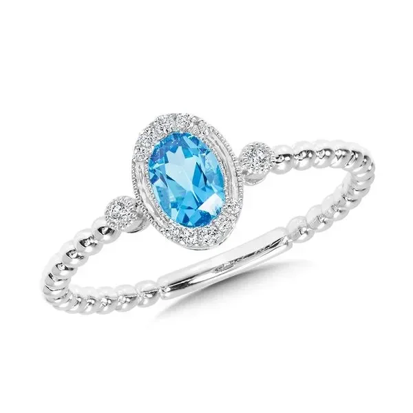 Oval-Cut Swiss Blue Topaz & Diamond Milgrain Halo Beaded Shank Ring