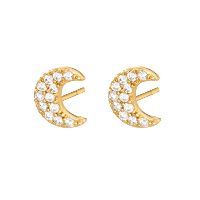 Pave Crescent Moon Stud Earrings