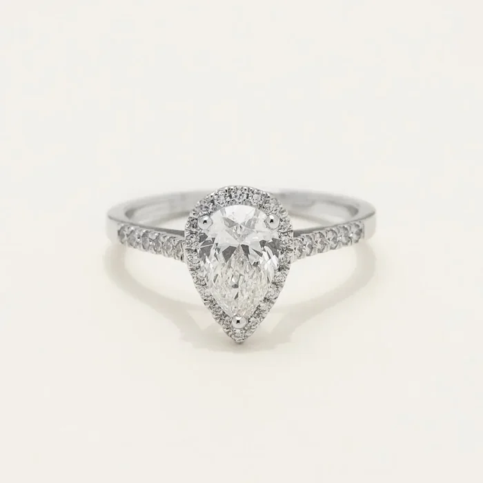 Pear Shape Diamond Halo Engagement Ring in 18kt White Gold (1 1/4ct tw)