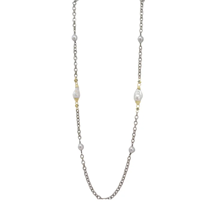 Pearl Stations on Chain Link Necklace