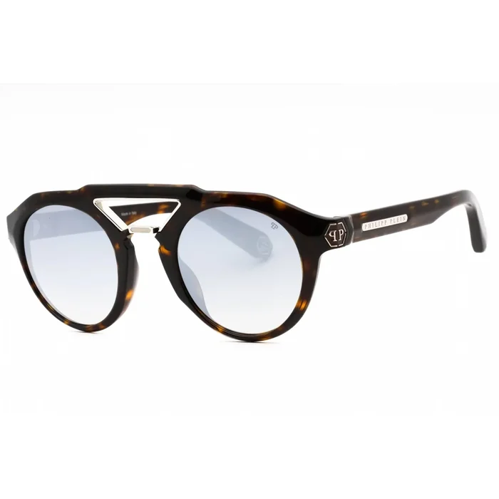 Philipp Plein Men’s Sunglasses – Shiny Dark Havana Plastic Round Frame | SPP045M 722X