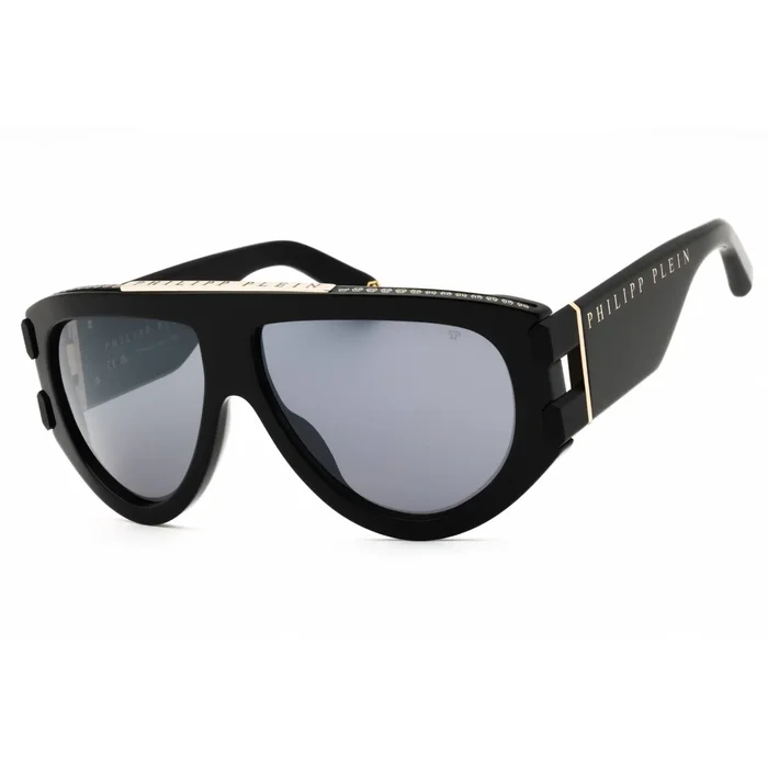 Philipp Plein Unisex Sunglasses – Shiny Black Acetate Full Rim Pilot | SPP127M 700G