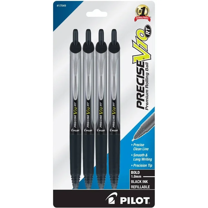 Pilot Rolling Ball Pen – Precise V10 RT Refillable Black Ink, Pack of 4 | 17049
