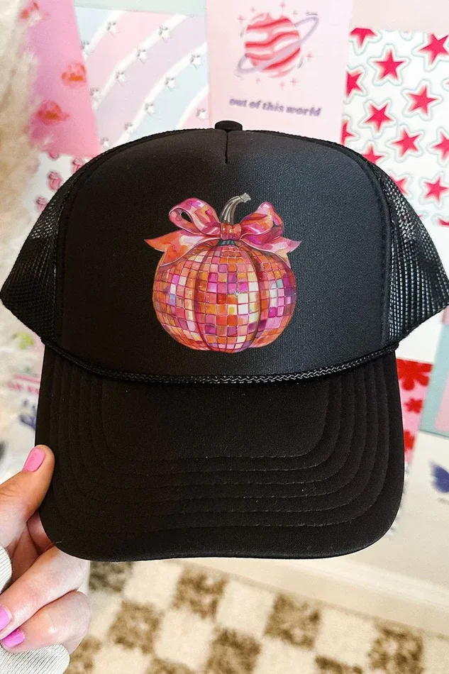 Pink Disco Pumpkin Foam Front Mesh Trucker Cap