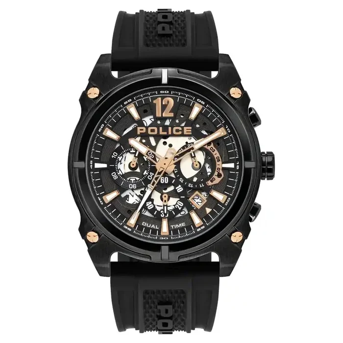 Police Men Rebel Round Black Watches