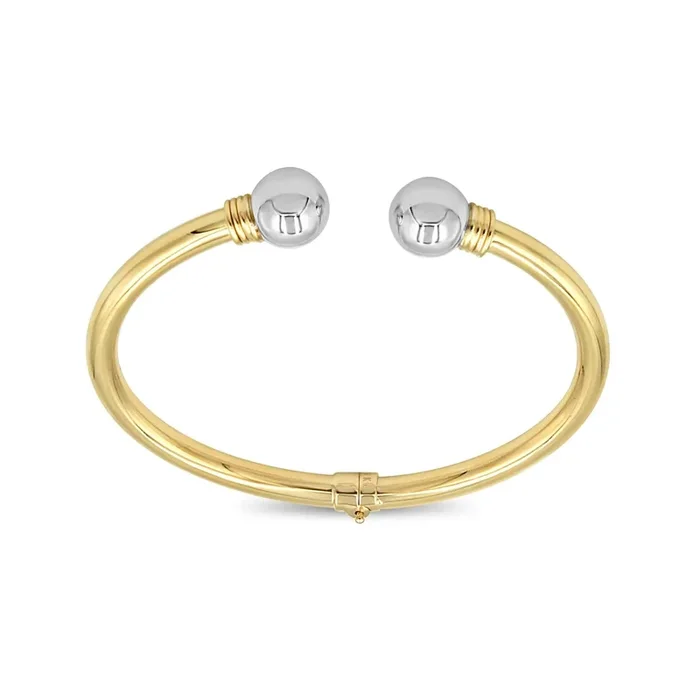 Polished Cuff Bracelet with White Gold in 14k Gold