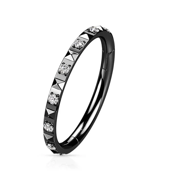 Precision All CZ Crystal and Pyramid Cuts Hinged Segment Ring – 316L Stainless Steel