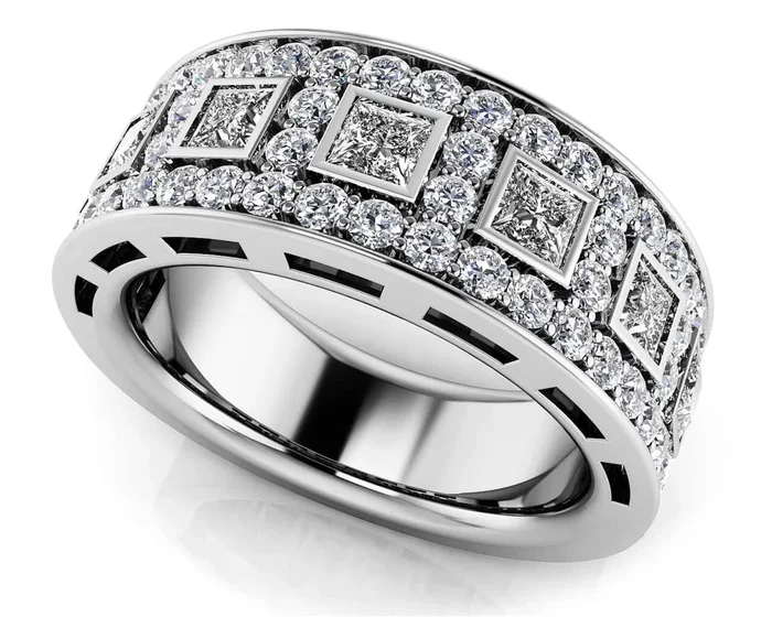 Princess Cut Four Row Diamond Ring with 1.56 ct.(finished) 1.5mm, 2.75mmWatch
