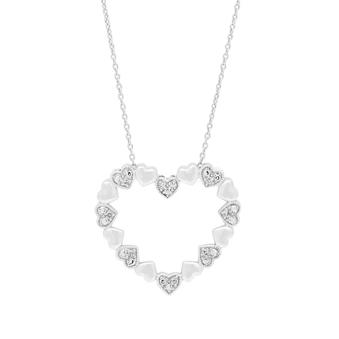 Puffed Heart Shape Necklace in Sterling Silver with Diamonds (1/20ct tw)