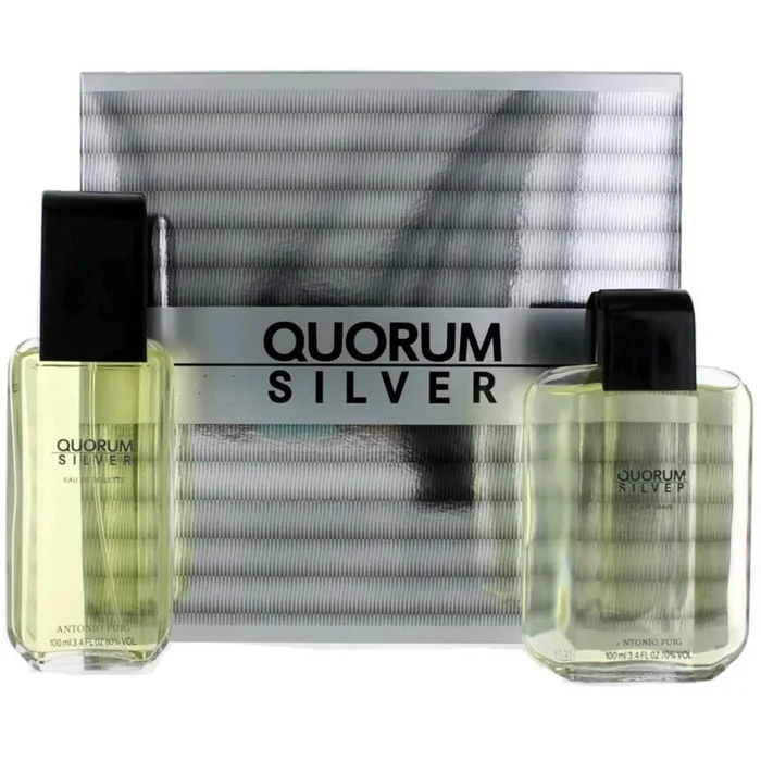 Puig Men’s 2 Piece Gift Set – Quorum Silver with EDT Spray and After Shave Lotion