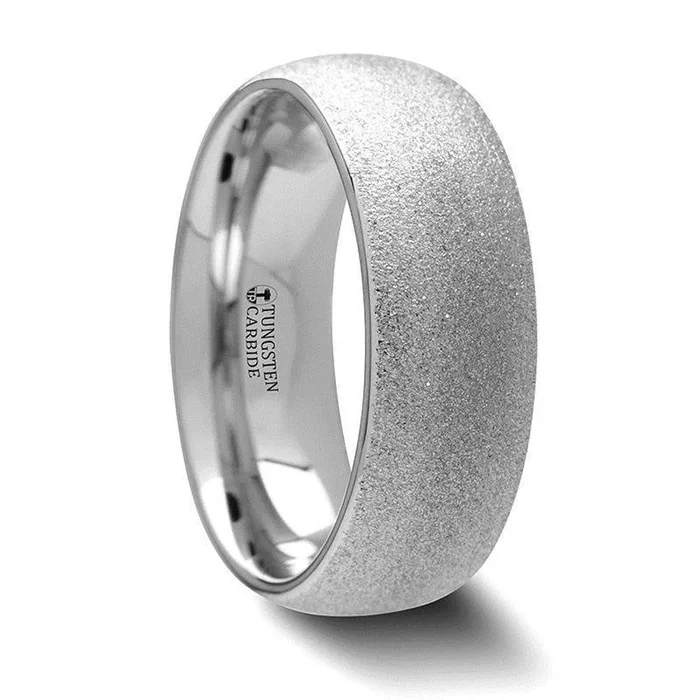 QUARTZ Domed Tungsten Carbide Ring with Sandblasted Crystalline Finish – 2mm – 8mm