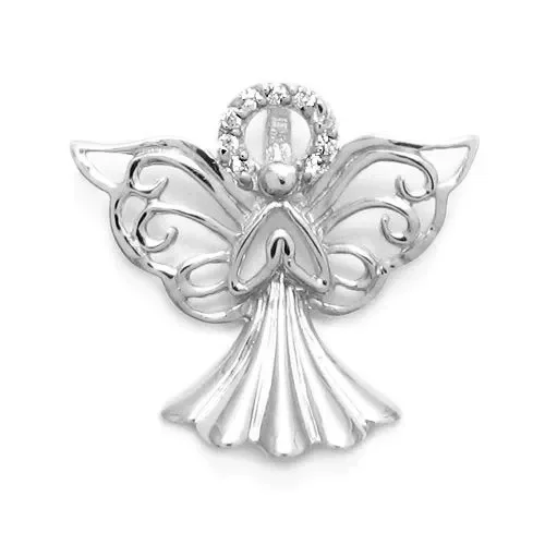 Radiant Sterling Silver Praying Angel with CZ Halo Pendant.