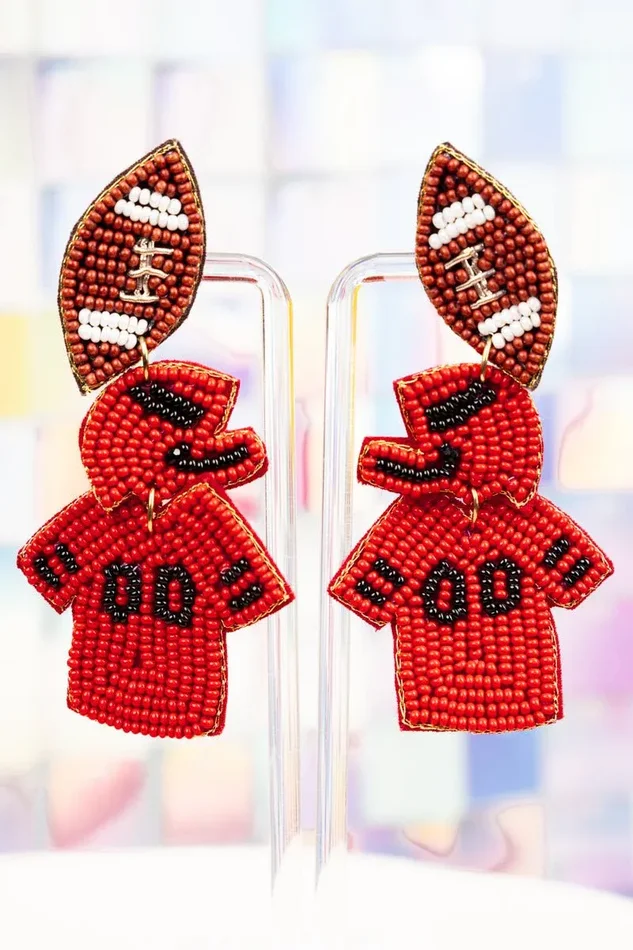 Red and Black Gameday Ready Seed Bead Earrings