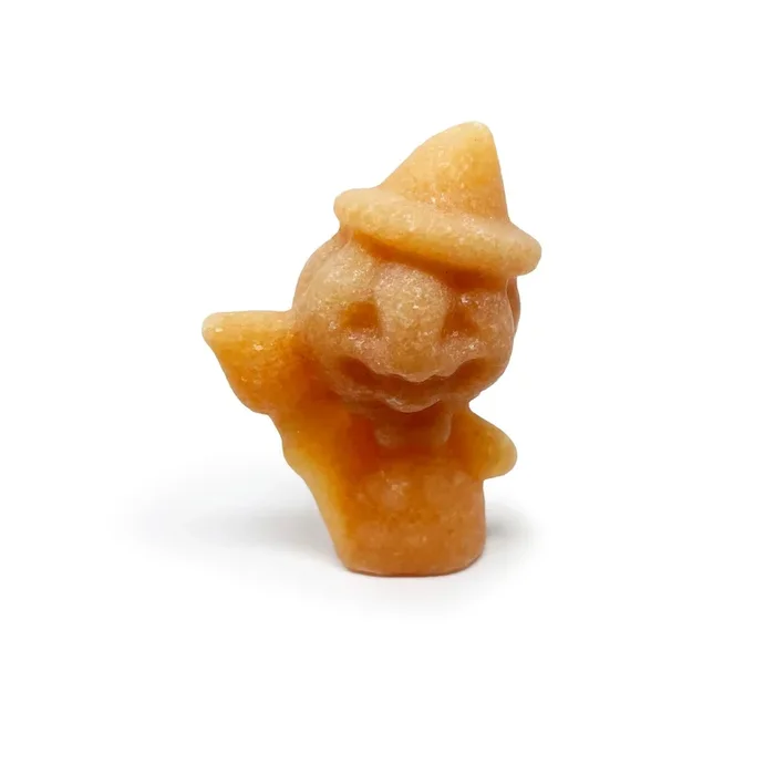 Red Aventurine Jack-o-lantern Carving with Pointed Hat & Broom – Sold in Singles