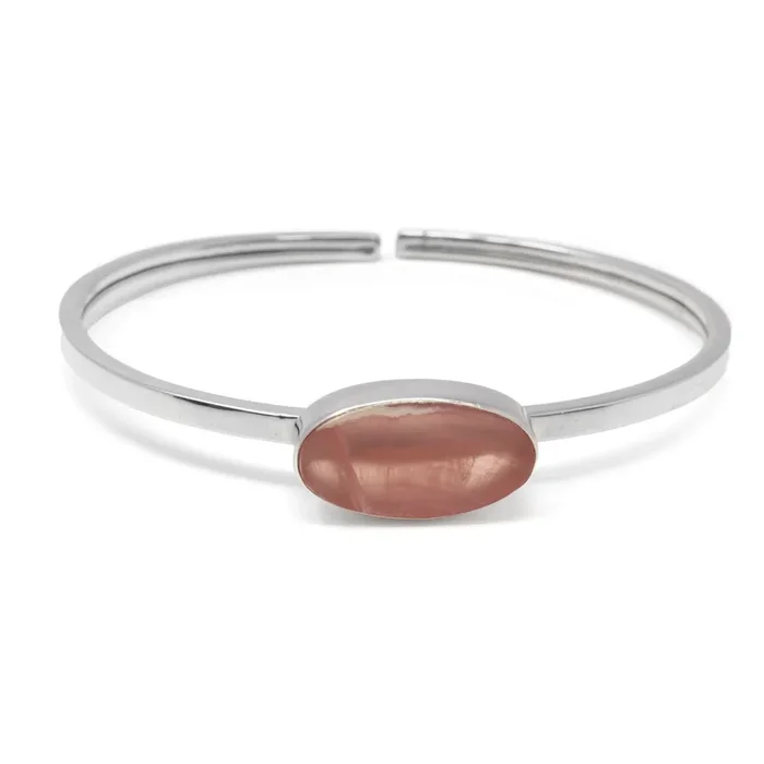 Rhodochrosite Twist Bracelet – Flat Cut Oval With Silver Bezel