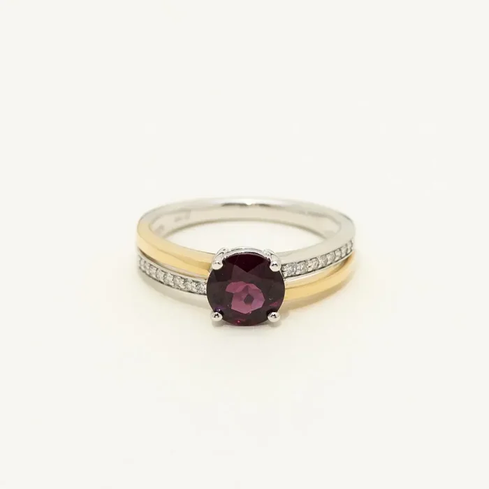 Rhodolite Garnet Ring in 14kt Yellow and White Gold with Diamonds (1/10ct tw)