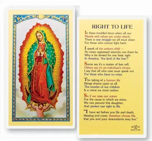 Right to Life Laminated Catholic Prayer Holy Card Pack of 25