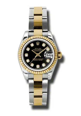 Rolex Lady Datejust 26 Black Dial Stainless Steel and 18K Yellow Gold Oyster Bracelet Automatic Watch 179173BKDOWatch