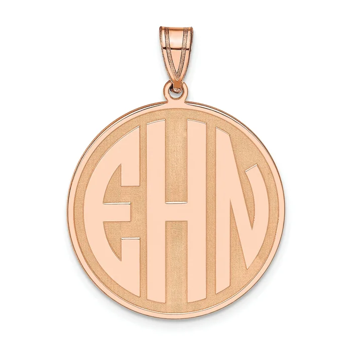 Rose Plated Sterling Silver/Rose Round Block Letter Monogram Pendant