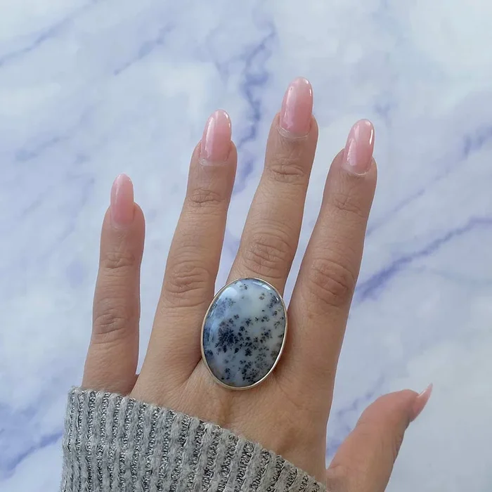 Russian Dendritic Agate Adjustable Ring-(RDA-R-2.)