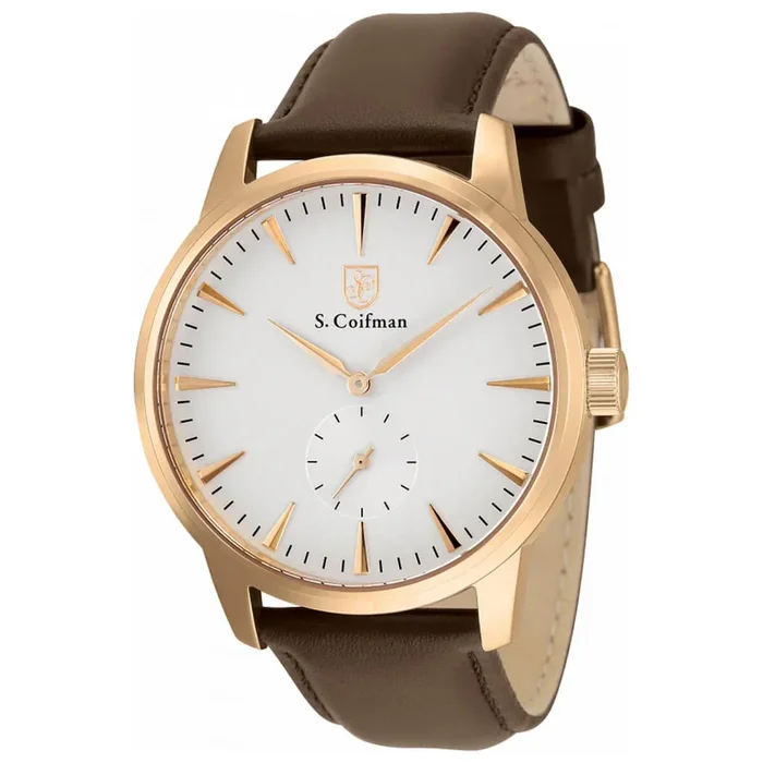 S. Coifman Men’s Quartz Watch – Rose Gold Tone Case White Dial Brown Strap | SC0516