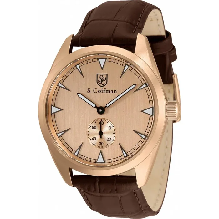 S. Coifman Men’s Watch – Quartz Rose Gold Dial Brown Genuine Leather Strap | SC0532