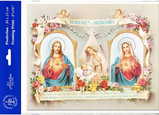 Sacred Heart of Jesus Immaculate Heart of Mary Baby Room Blessing Spanish Framing Print Wall Art Decor Set of 3
