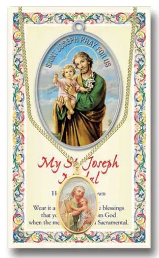 Saint Joseph Epoxied Patron Saint Medal Pendant Necklace 18″ Chain