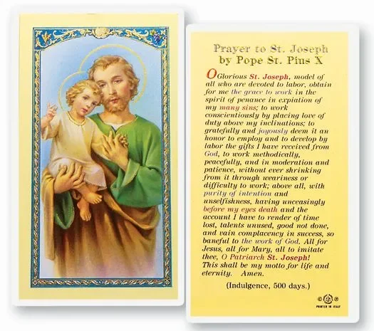 Saint Joseph Prayer of Pope Pius X Laminated Holy Card Pack of 25