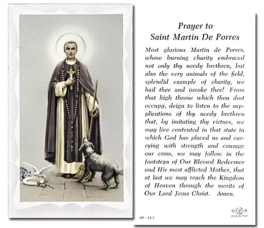 Saint Martin de Porres Catholic Prayer Holy Card Pack of 100