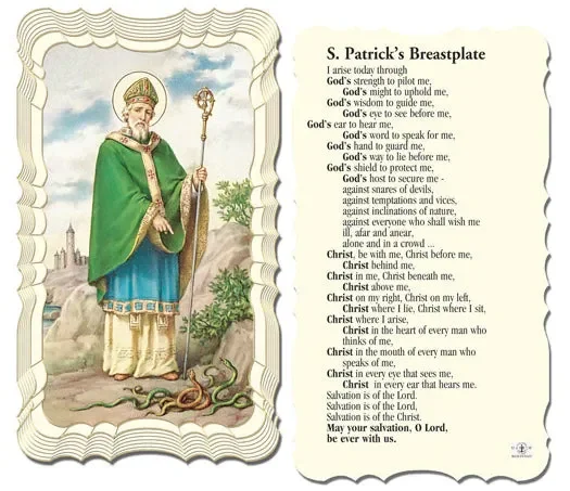 Saint Patrick’s Breastplate Catholic Prayer Holy Card with Prayer on Back, Single Card