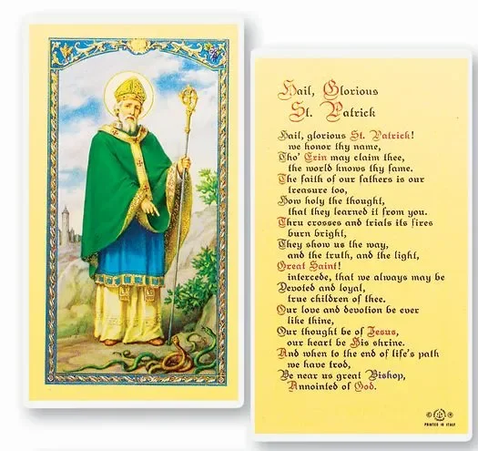 Saint Patrick Laminated Catholic Prayer Holy Card, Single Card