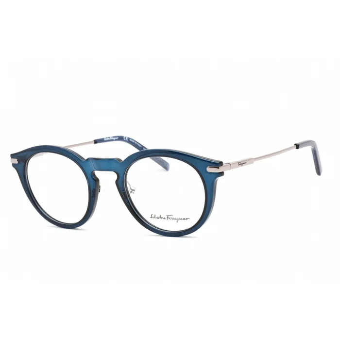 Salvatore Ferragamo Men’s Eyeglasses – Round Crystal Navy Plastic Frame | SF2906 420