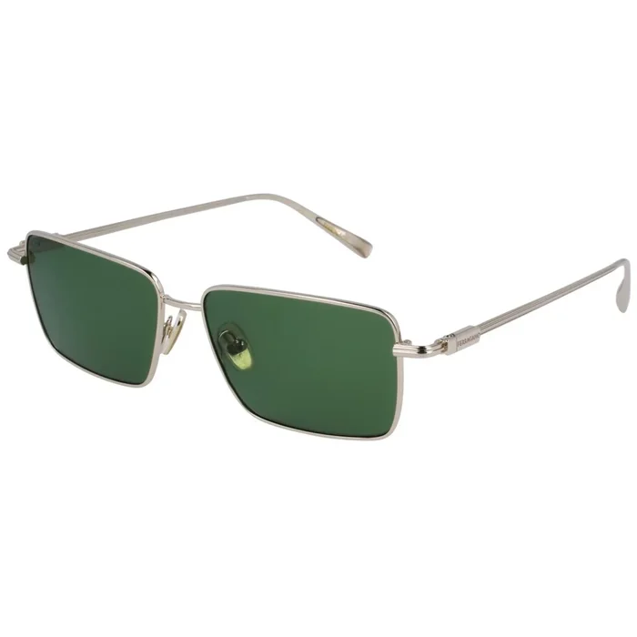Salvatore Ferragamo Men’s Sunglasses – Light Gold Metal Rectangular Frame | SF309S 746