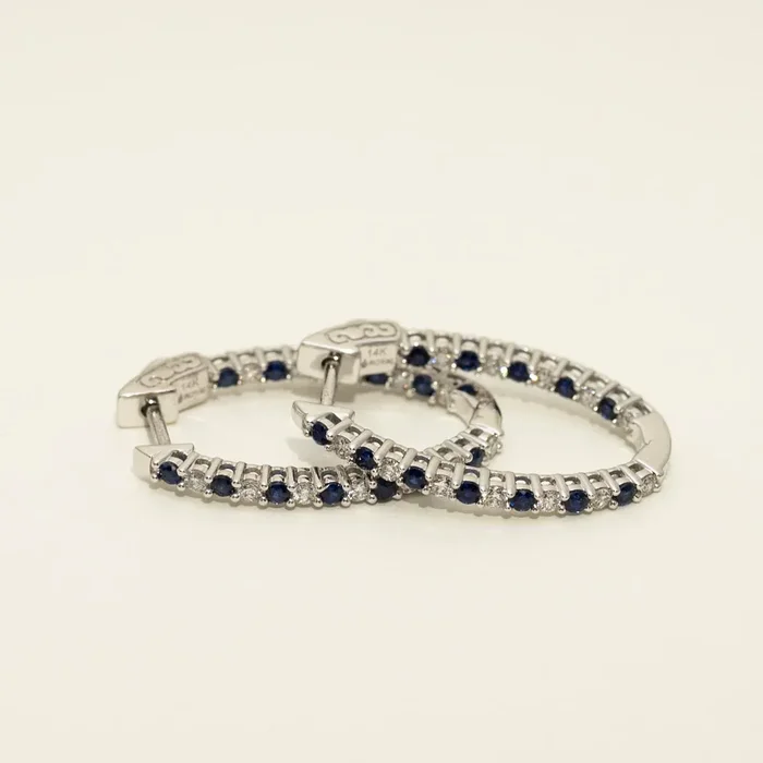 Sapphire Oval Hoop Earrings in 14kt White Gold with Diamonds (1/2ct tw)