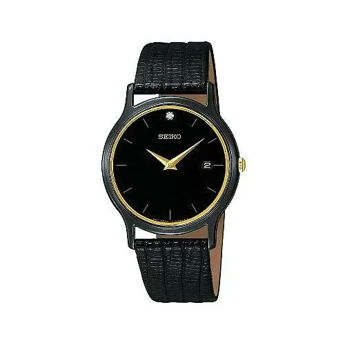 Seiko SKP333 Men’s Black Dial Leather Strap Watch