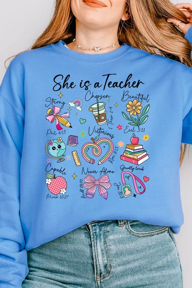 She Is A Teacher Unisex NuBlend Crew Sweatshirt