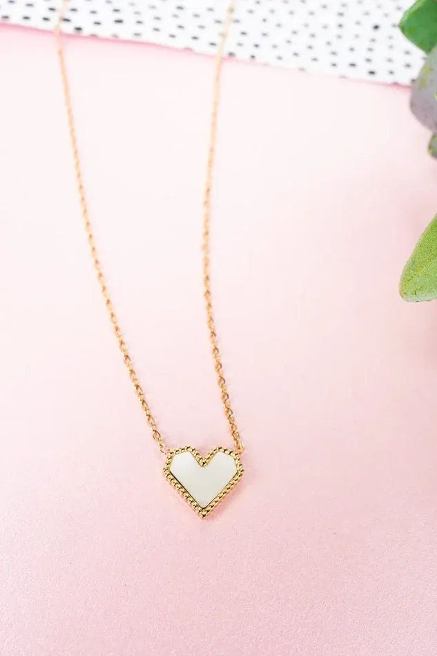 Shiny Luxe Sweetheart White & Goldtone Necklace