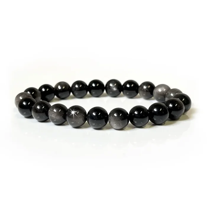 Silver Sheen Obsidian 8mm – 9mm Round Beaded Bracelet