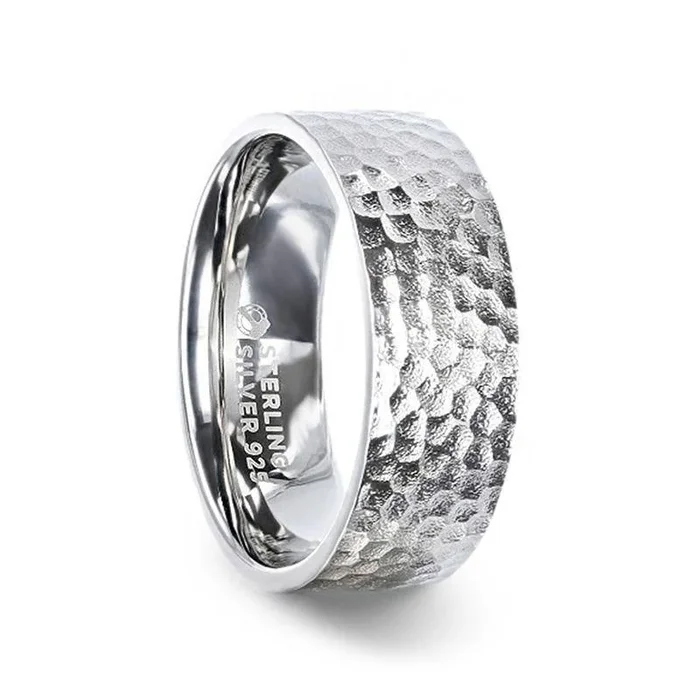 SILVERADO Silver Hammered Finish Flat Style Wedding Band – 4mm & 8mm