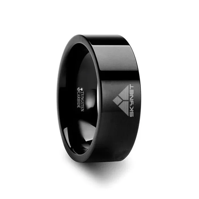 Skynet Terminator Symbol Super Hero Black Tungsten Engraved Ring Jewelry – 2mm – 12mm