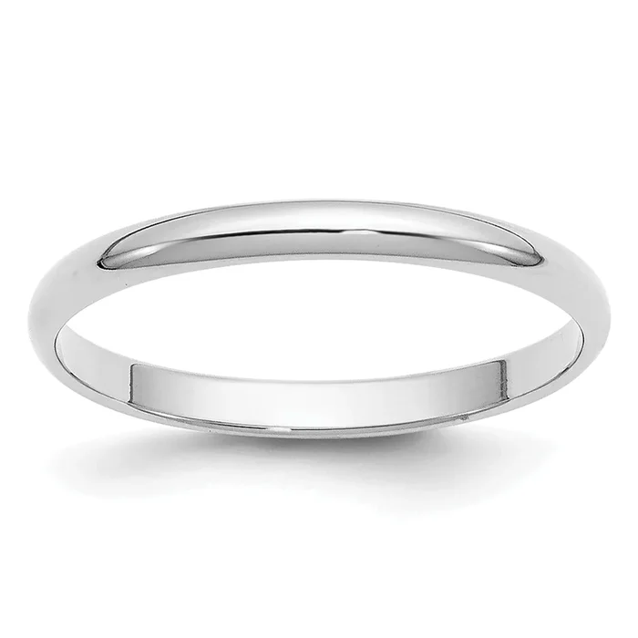 Solid 10K White Gold 2mm Half Round Men’s/Women’s Wedding Band Ring Size 8.5