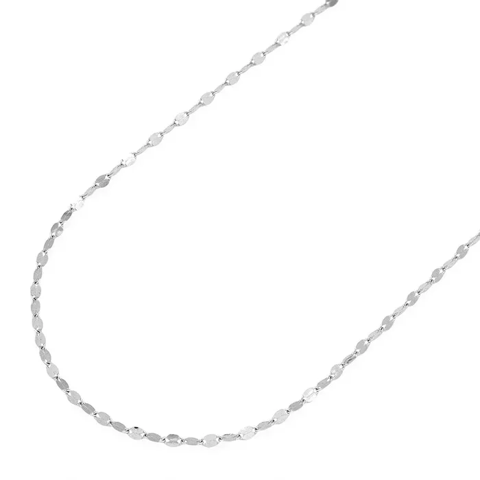 Solid 14K White Gold 2mm Diamond Cut Fancy Italian Mirror Necklace 16″ 18″
