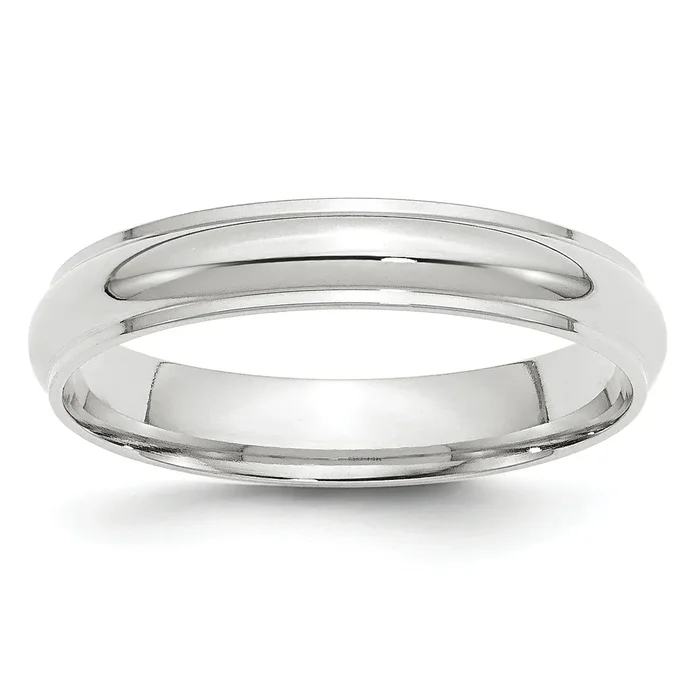Solid 14K White Gold 4mm Half Round with Edge Men’s/Women’s Wedding Band Ring Size 14